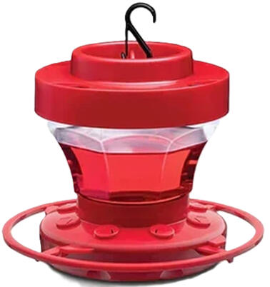 Hummingbird Feeder with Ant Moat Hummingbird feeder with ant moat, wide opening for easy cleaning, leak resistant, and includes a hook for hanging.